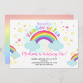 Rainbow Birthday Invitation, Rainbow of Fun Invita Kaart (Voorkant / Achterkant)
