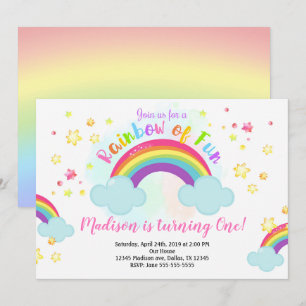 Rainbow Birthday Invitation, Rainbow of Fun Invita Kaart