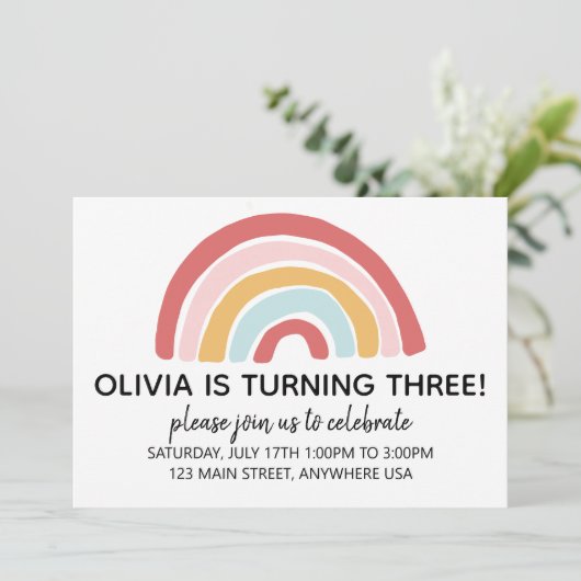 Rainbow Birthday Invite Kaart (Staand voorkant)
