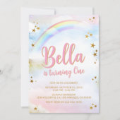 Rainbow Birthday Invite Pastel Colorful Magical Kaart (Voorkant)