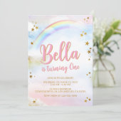 Rainbow Birthday Invite Pastel Colorful Magical Kaart (Staand voorkant)