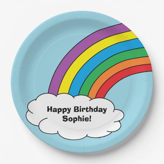 "Rainbow Birthday" papieren Borden Bordje (Voorkant)