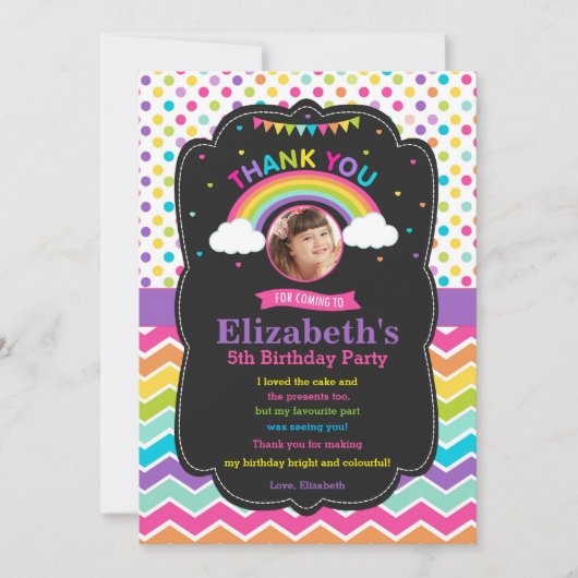 Rainbow Birthday Party Dank je wel foto Bedankkaart (Voorkant)