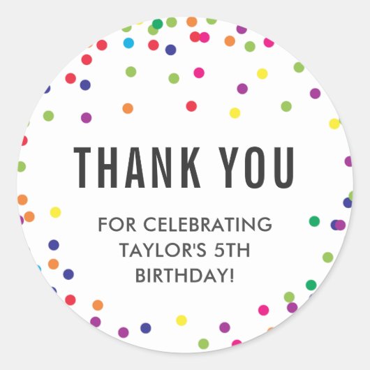 Rainbow Birthday Party Dank u wel! Ronde Sticker (Voorkant)