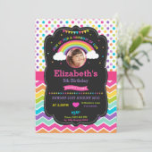 Rainbow Birthday Party Invitation Card Foto Kaart (Staand voorkant)