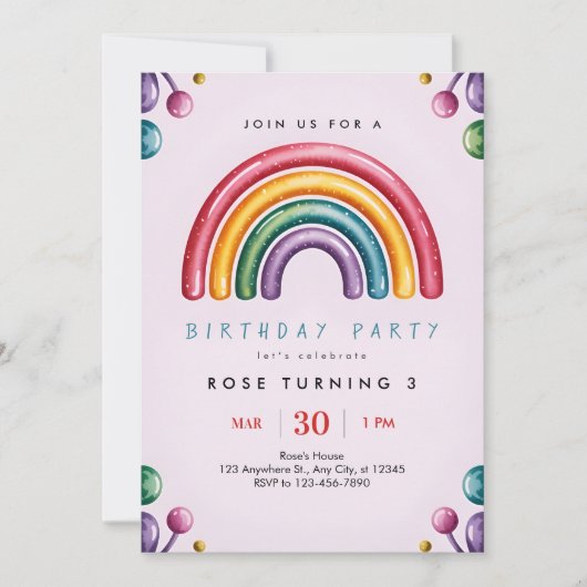 Rainbow Birthday Party Invitation – Colorful Kids  Kaart (Voorkant)