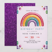 Rainbow Birthday Party Invitation – Colorful Kids  Kaart (Voorkant / Achterkant)