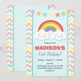 Rainbow Birthday Party Invitation Girl Clouds Kaart