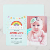 Rainbow Birthday Party Invitation Girl Confetti Kaart (Voorkant / Achterkant)