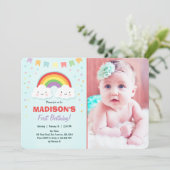 Rainbow Birthday Party Invitation Girl Confetti Kaart (Staand voorkant)
