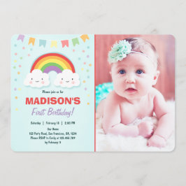 Rainbow Birthday Party Invitation Girl Confetti Kaart