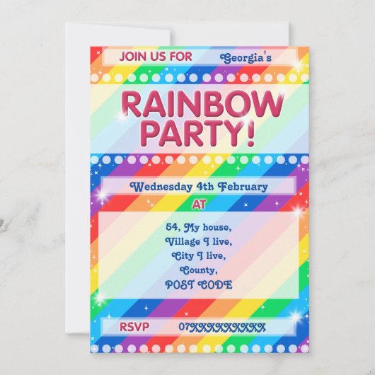 Rainbow Birthday Party Invitation Kaart (Voorkant)