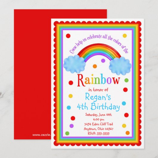 Rainbow Birthday Party Invitation Kaart (Voorkant / Achterkant)