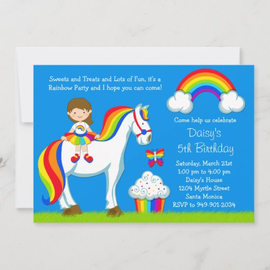 Rainbow Birthday Party Invitation Kaart (Voorkant)
