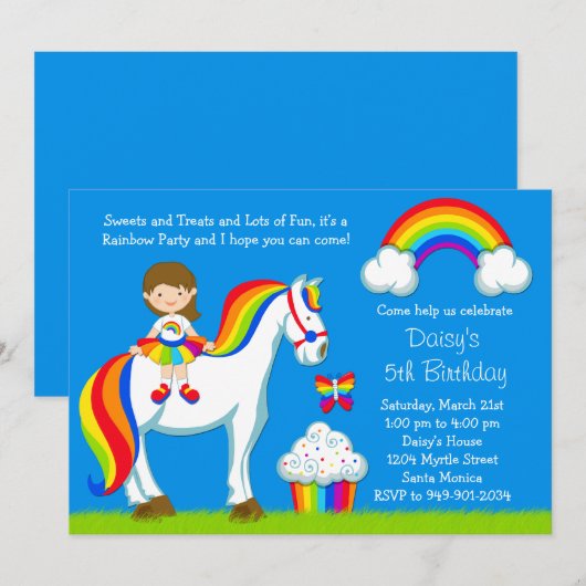 Rainbow Birthday Party Invitation Kaart (Voorkant / Achterkant)