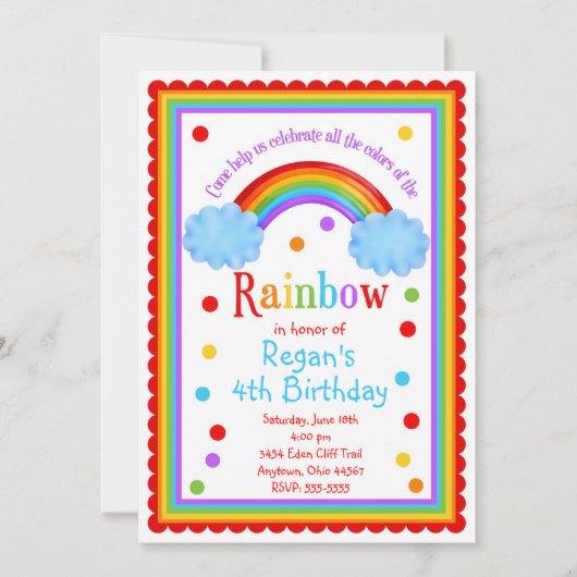 Rainbow Birthday Party Invitation Kaart (Voorkant)