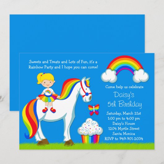 Rainbow Birthday Party Invitation Kaart (Voorkant / Achterkant)