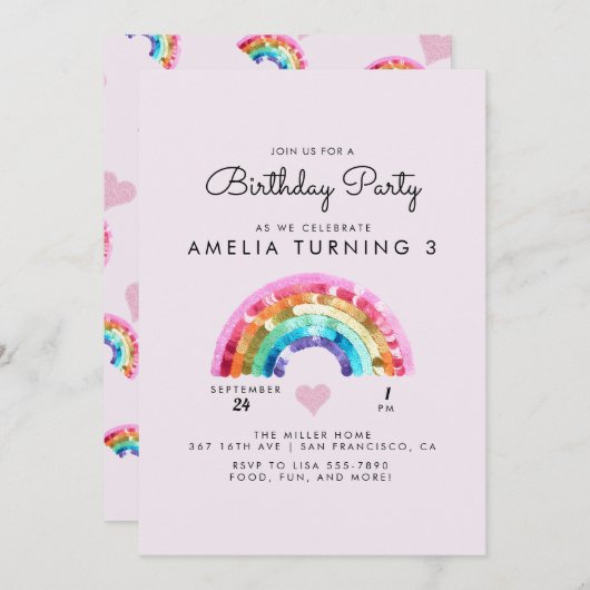 Rainbow Birthday Party Kaart (Voorkant / Achterkant)