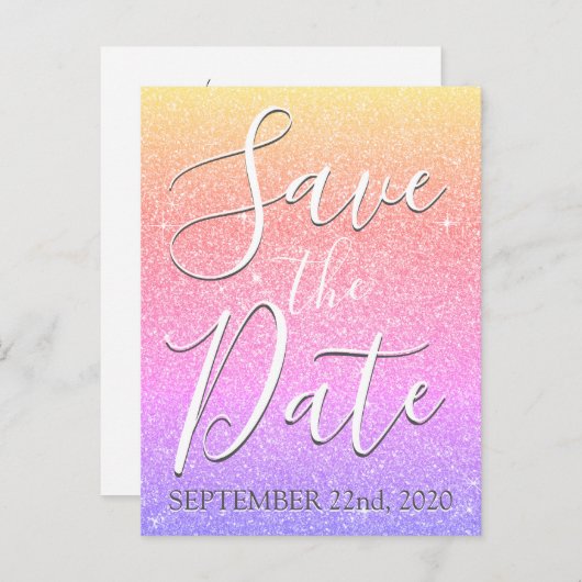 Rainbow Birthday Sparkle Glitter Bewaar de datum Aankondigingskaart (Voorkant / Achterkant)