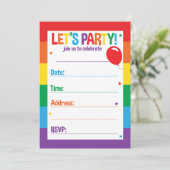 Rainbow Birthday Theme Party Uitnodiging Kaarten (Staand voorkant)