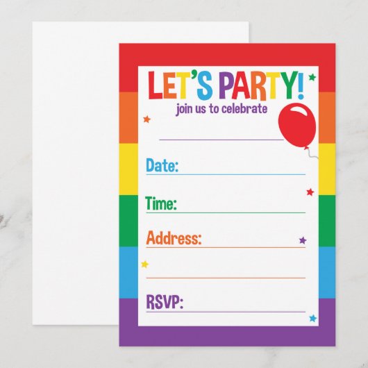 Rainbow Birthday Theme Party Uitnodiging Kaarten (Voorkant / Achterkant)