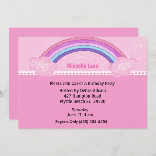 Rainbow Birthday Uitnodiging (Voorkant / Achterkant)