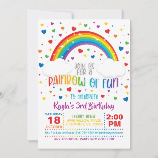 Rainbow Birthday Uitnodiging (Voorkant)