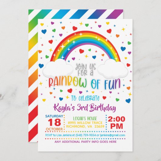 Rainbow Birthday Uitnodiging (Voorkant / Achterkant)