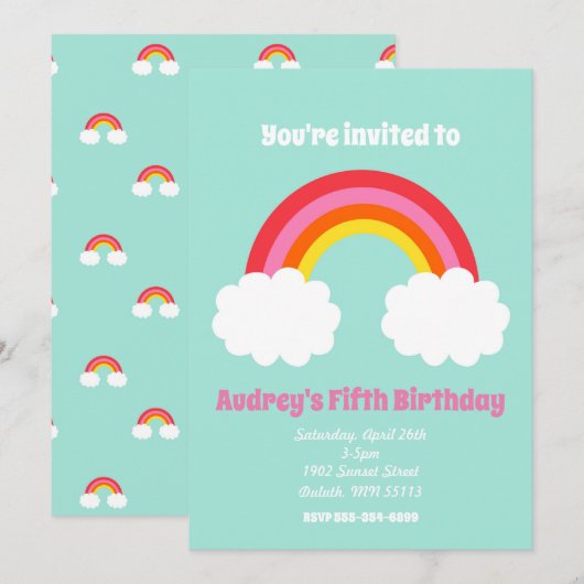 Rainbow Birthday Uitnodiging (Voorkant / Achterkant)
