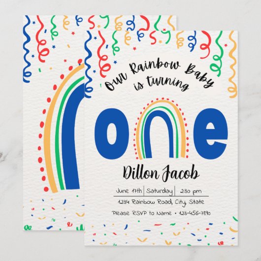 Rainbow Birthday Uitnodiging (Voorkant / Achterkant)