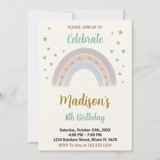 Rainbow Birthday Uitnodiging (Voorkant)