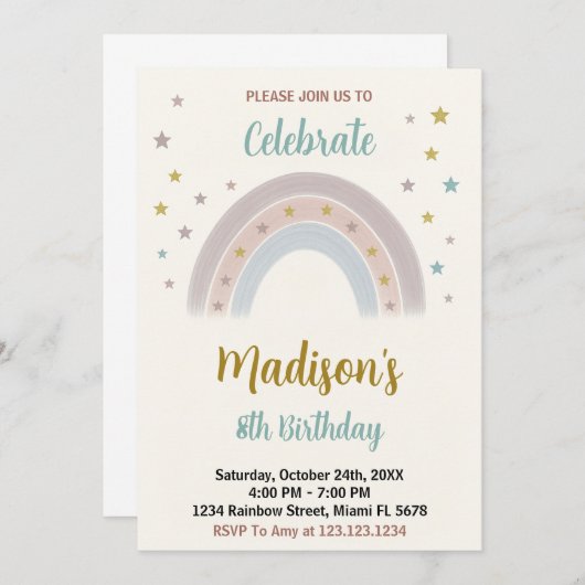 Rainbow Birthday Uitnodiging (Voorkant / Achterkant)