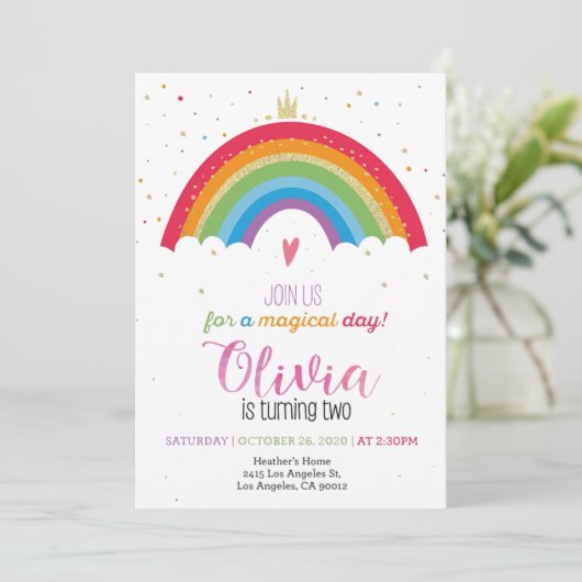 Rainbow Birthday Uitnodiging (Staand voorkant)
