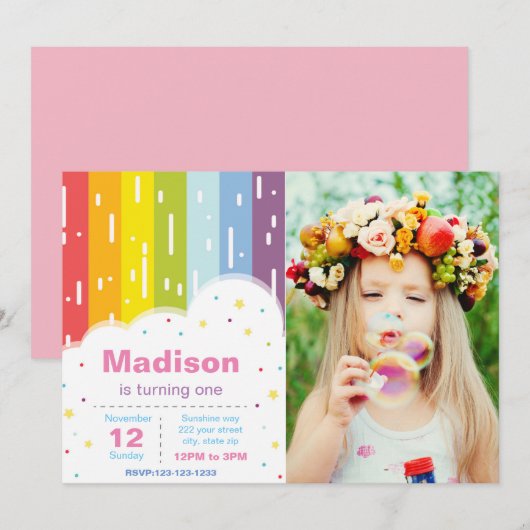 Rainbow Birthday Uitnodiging (Voorkant / Achterkant)