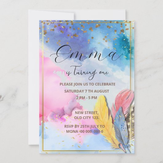 Rainbow Birthday Uitnodiging (Voorkant)