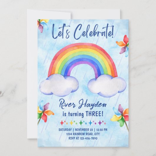 Rainbow Birthday Uitnodiging (Voorkant)