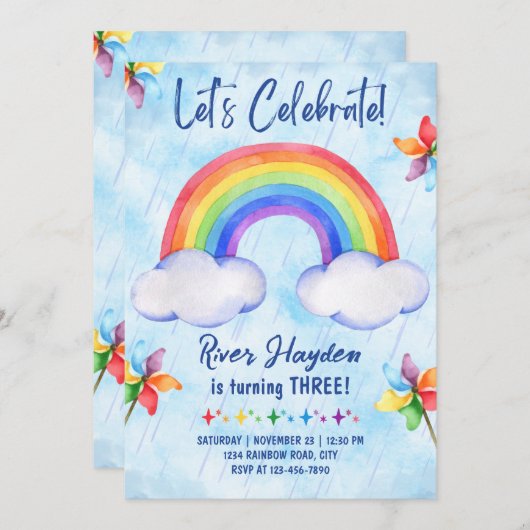 Rainbow Birthday Uitnodiging (Voorkant / Achterkant)