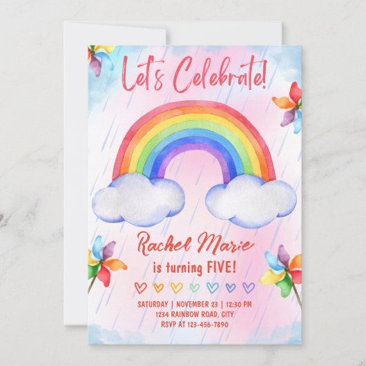 Rainbow Birthday Uitnodiging (Voorkant)