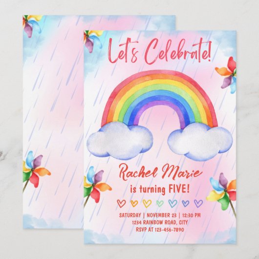 Rainbow Birthday Uitnodiging (Voorkant / Achterkant)