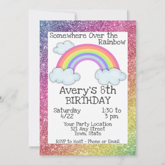 Rainbow Birthday Uitnodiging (Voorkant)