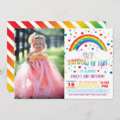Rainbow Birthday Uitnodiging met foto  (Voorkant / Achterkant)