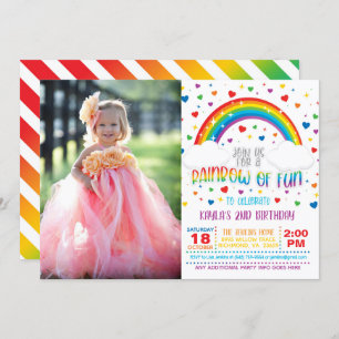 Rainbow Birthday Uitnodiging met foto 