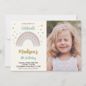 Rainbow Birthday Uitnodiging met foto (Voorkant)