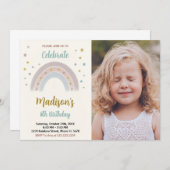 Rainbow Birthday Uitnodiging met foto (Voorkant / Achterkant)