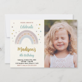 Rainbow Birthday Uitnodiging met foto