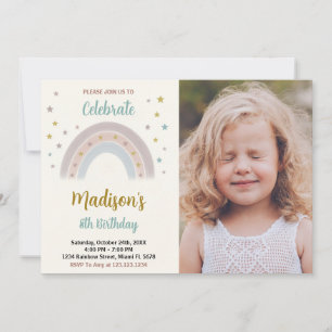 Rainbow Birthday Uitnodiging met foto