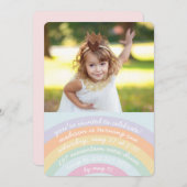 Rainbow Birthday Uitnodiging met foto (Voorkant / Achterkant)
