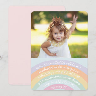 Rainbow Birthday Uitnodiging met foto