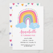 Rainbow Birthday Uitnodiging met harten (Voorkant / Achterkant)