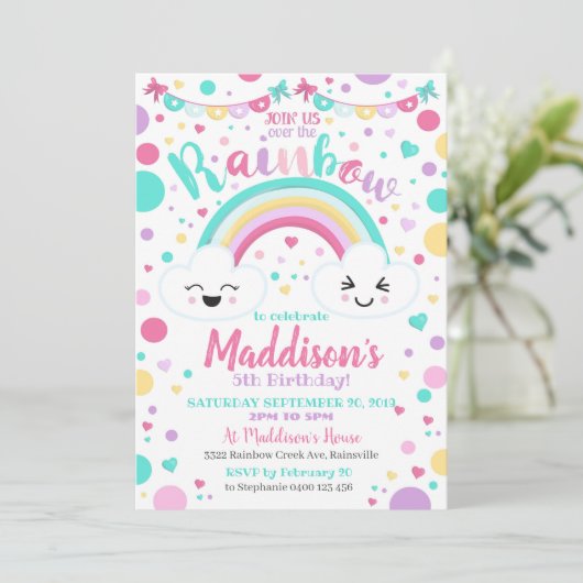 Rainbow Birthday Uitnodiging - Rainbow Party (Staand voorkant)